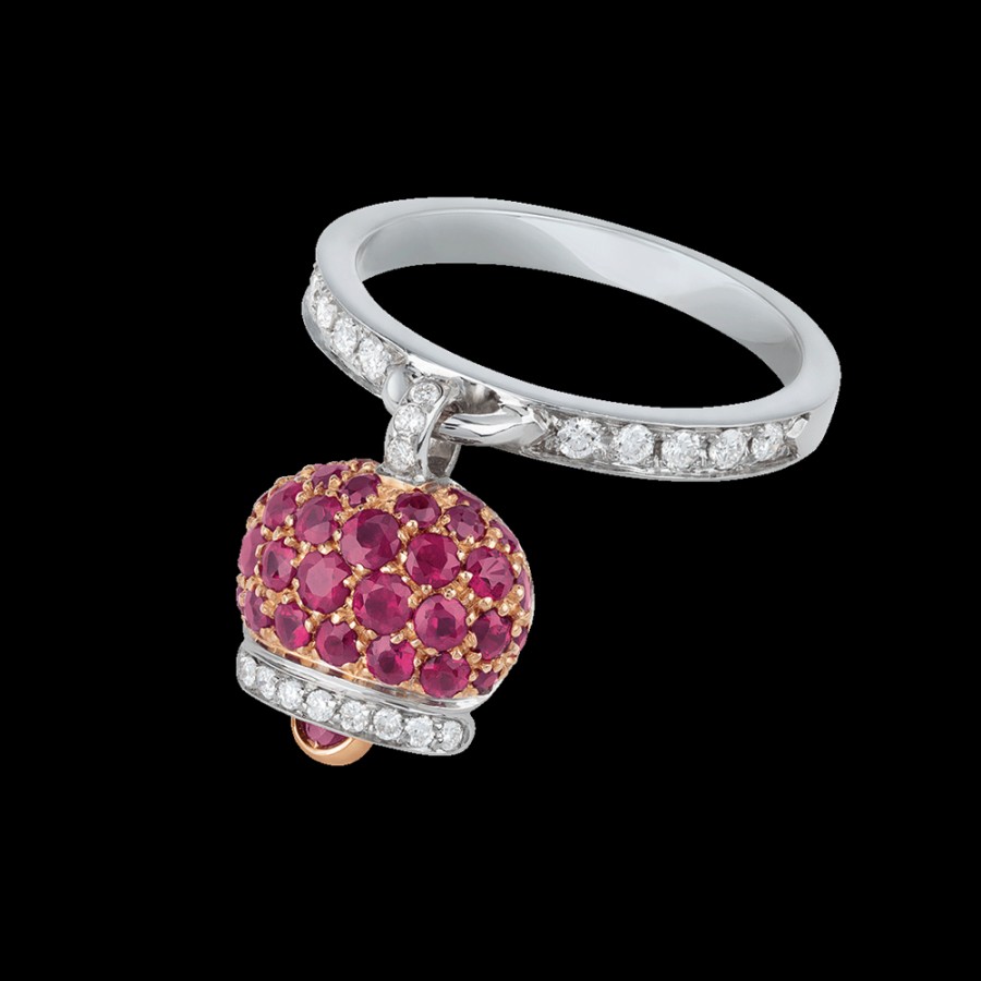 Jewelry Chantecler | Anello Campanella Piccolo In Oro Rosa E Bianco 18Kt, Diamanti E Pave Di Rubini Cod.26878