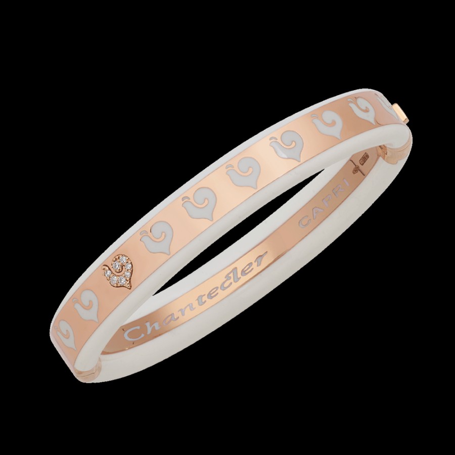 Jewelry Chantecler | Bracciale Rigido Carousel In Oro Rosa 18Kt, Diamanti E Smalto Bianco Misura Large. Cod.42180