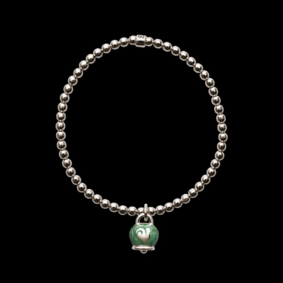 Et Voila Silver Chantecler | Bracciale Elastico Et Voila Con Ciondolo Campanella Micro In Argento E Smalto Verde Cod.37924