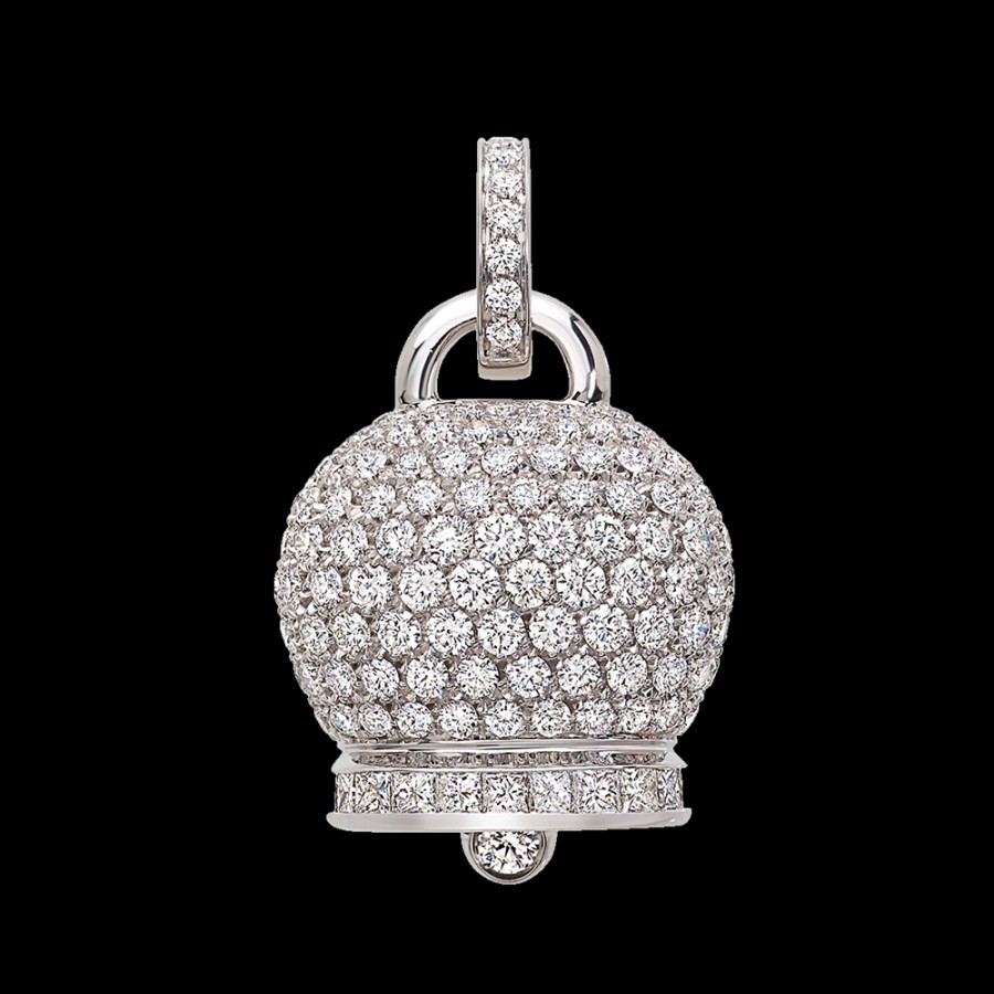 Jewelry Chantecler | Ciondolo Campanella Grande In Oro Bianco 18Kt E Pave Di Diamanti Cod.17711