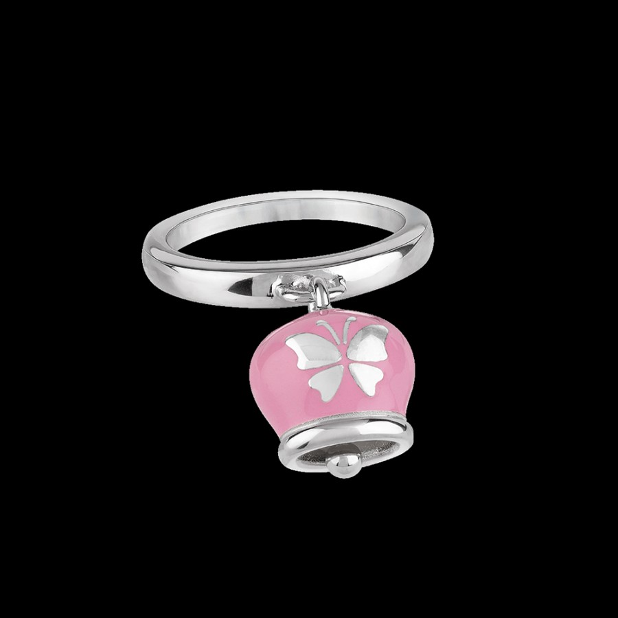 Et Voila Silver Chantecler | Anello Et Voila Campanella Piccolo In Argento E Smalto Rosa Con Farfalla Sul Retro Cod.41885