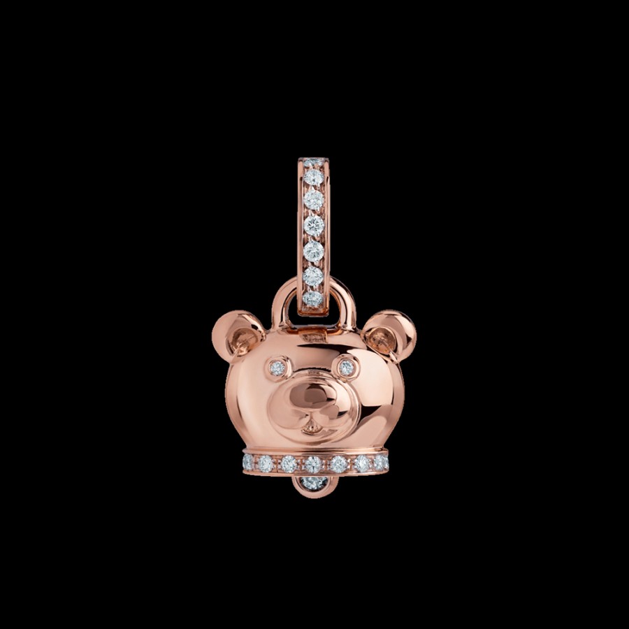 Jewelry Chantecler | Ciondolo Campanella Orsacchiotto Piccolo In Oro Rosa 18Kt E Diamanti Cod.41137