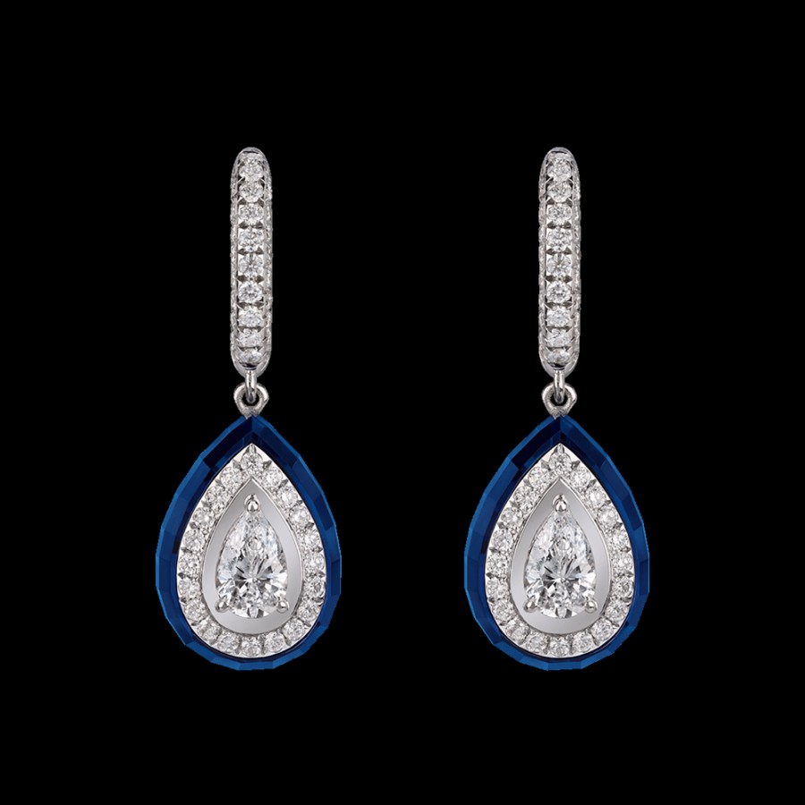 Jewelry Chantecler | Orecchini Joyful In Oro Bianco 18 Kt, Diamanti E Spinello Blu Cod.41255