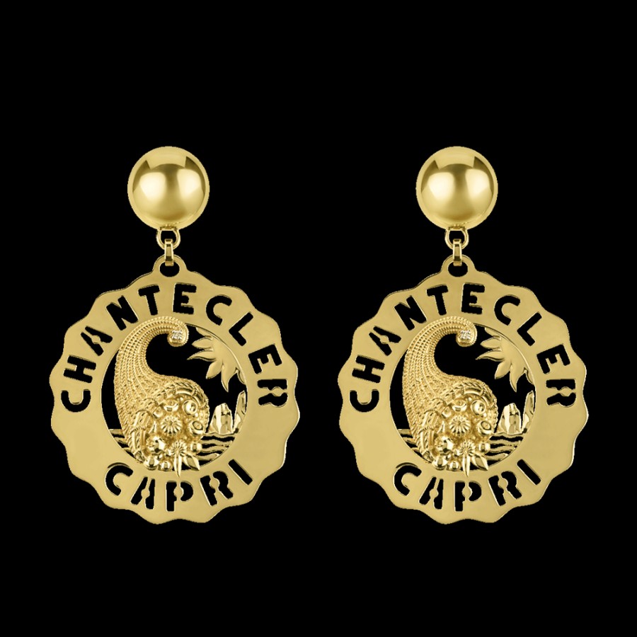 Jewelry Chantecler | Orecchini Logo Cornucopia Grandi In Oro Giallo 18Kt E Diamanti Cod.41675