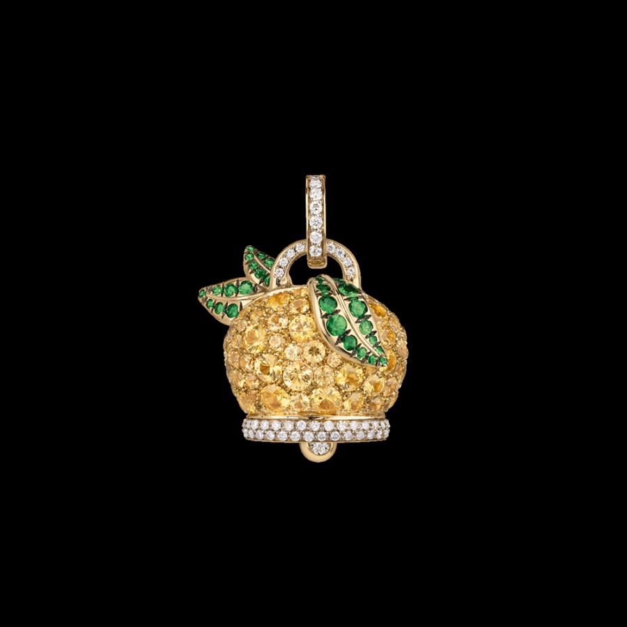 Jewelry Chantecler | Ciondolo Campanella Limone Grande In Oro Giallo 18Kt, Zaffiri Gialli, Tzavoriti E Diamanti Cod.40228