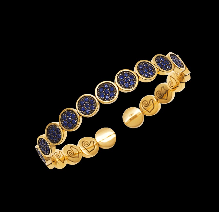 Jewelry Chantecler | Bracciale Rigido Paillettes In Oro Giallo 18Kt E Full Pave Di Zaffiri Cod.41274