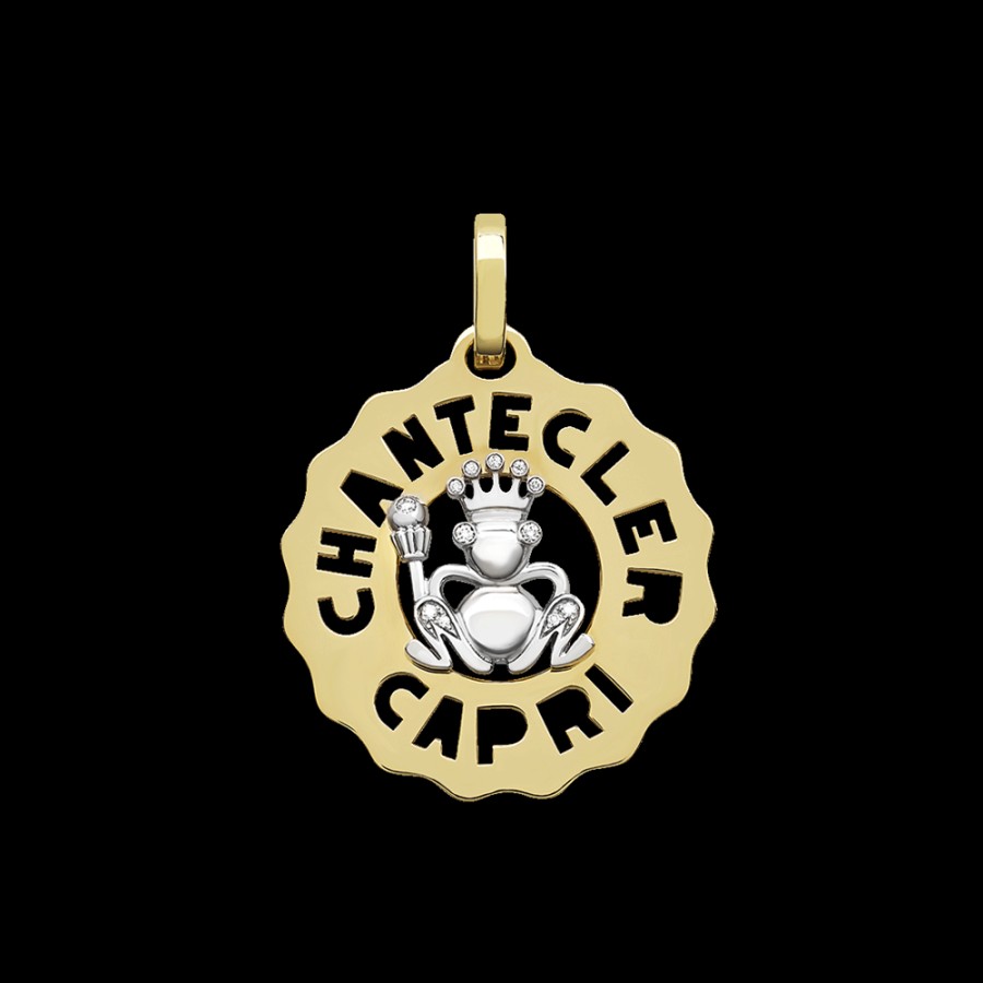 Jewelry Chantecler | Ciondolo Logo Principe Ranocchio Piccolo In Oro Giallo E Bianco 18Kt E Diamanti. Cod.24121