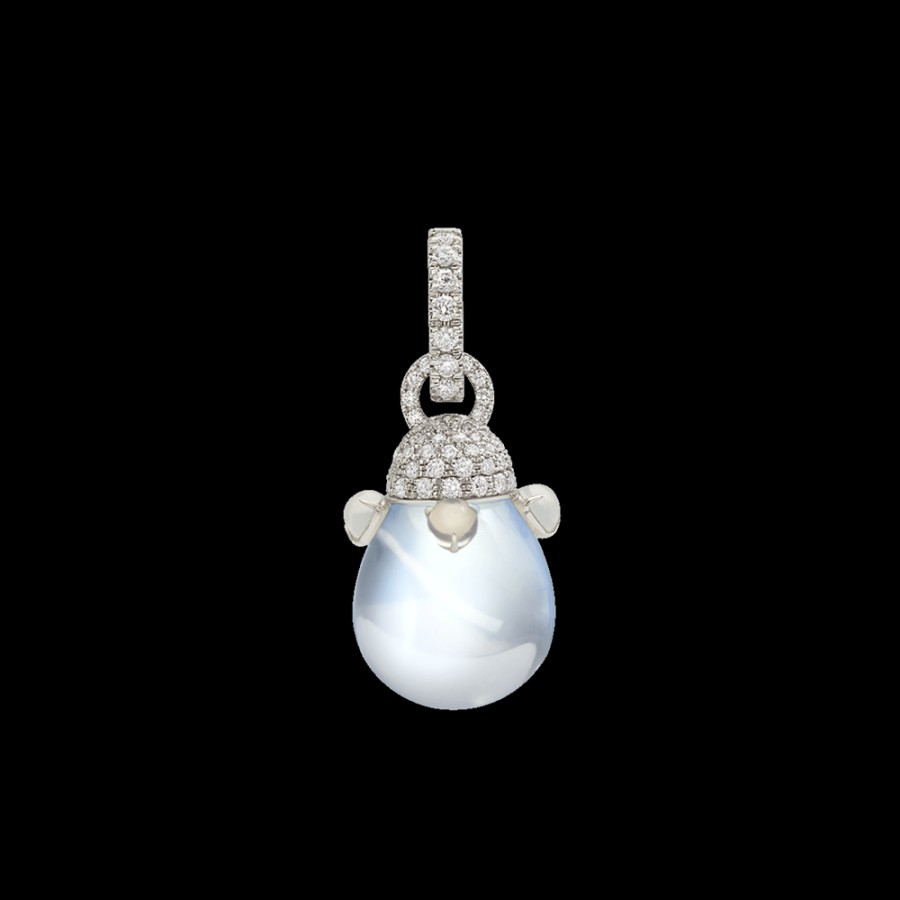 Jewelry Chantecler | Ciondolo Joyful In Oro Bianco 18Kt, Diamanti E Poire In Cristallo Color Milky. Cod.41960