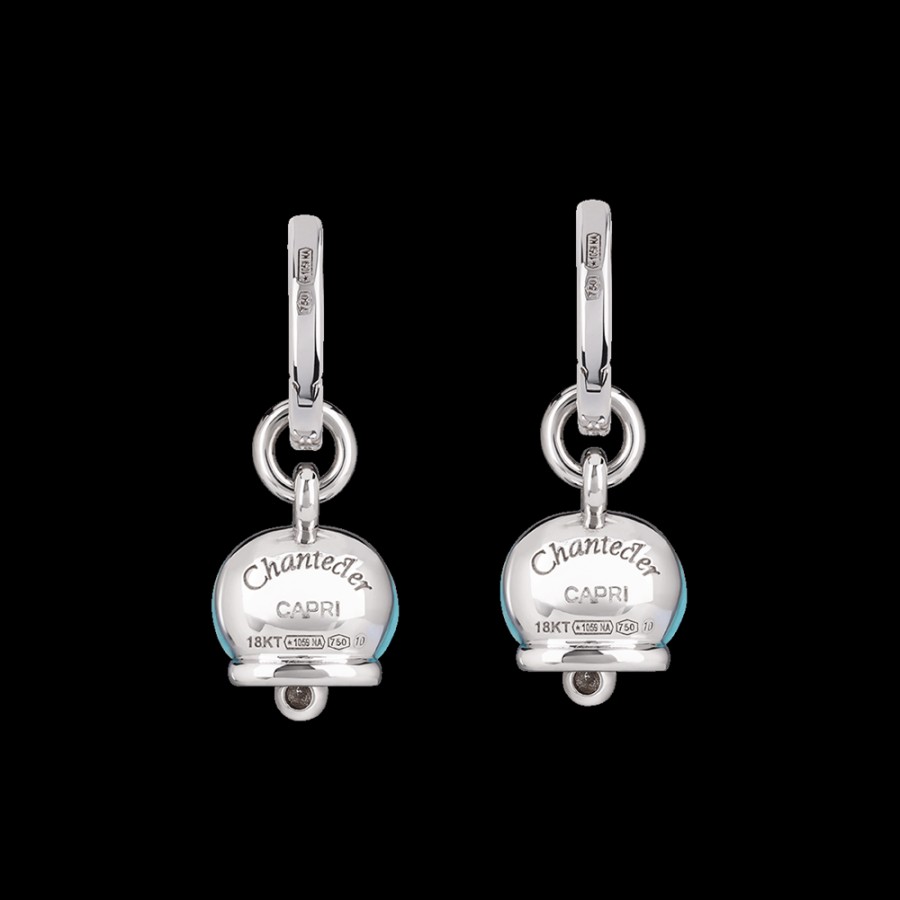 Jewelry Chantecler | Orecchini Campanella Piccoli In Oro Bianco 18Kt, Diamanti E Turchese Cod.30963