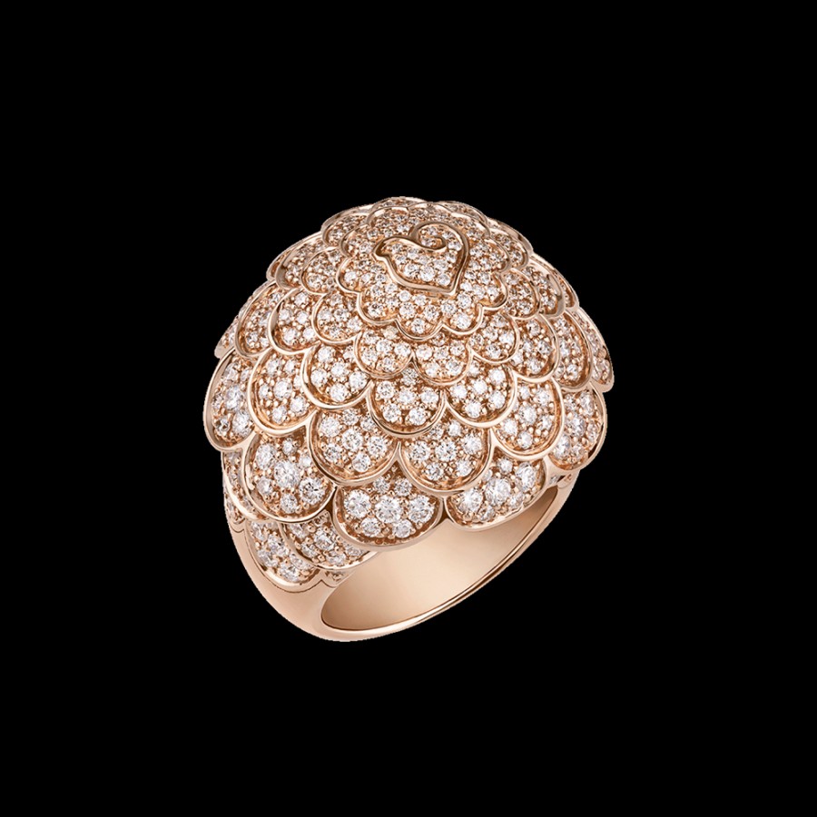 Jewelry Chantecler | Anello Paillettes Medio In Oro Rosa 18Kt E Full Pave Di Diamanti Cod.41773