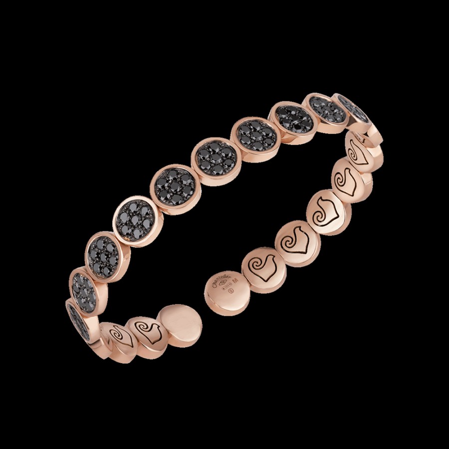 Jewelry Chantecler | Bracciale Rigido Paillettes In Oro Rosa 18Kt E Full Pave Di Diamanti Neri Cod.41276