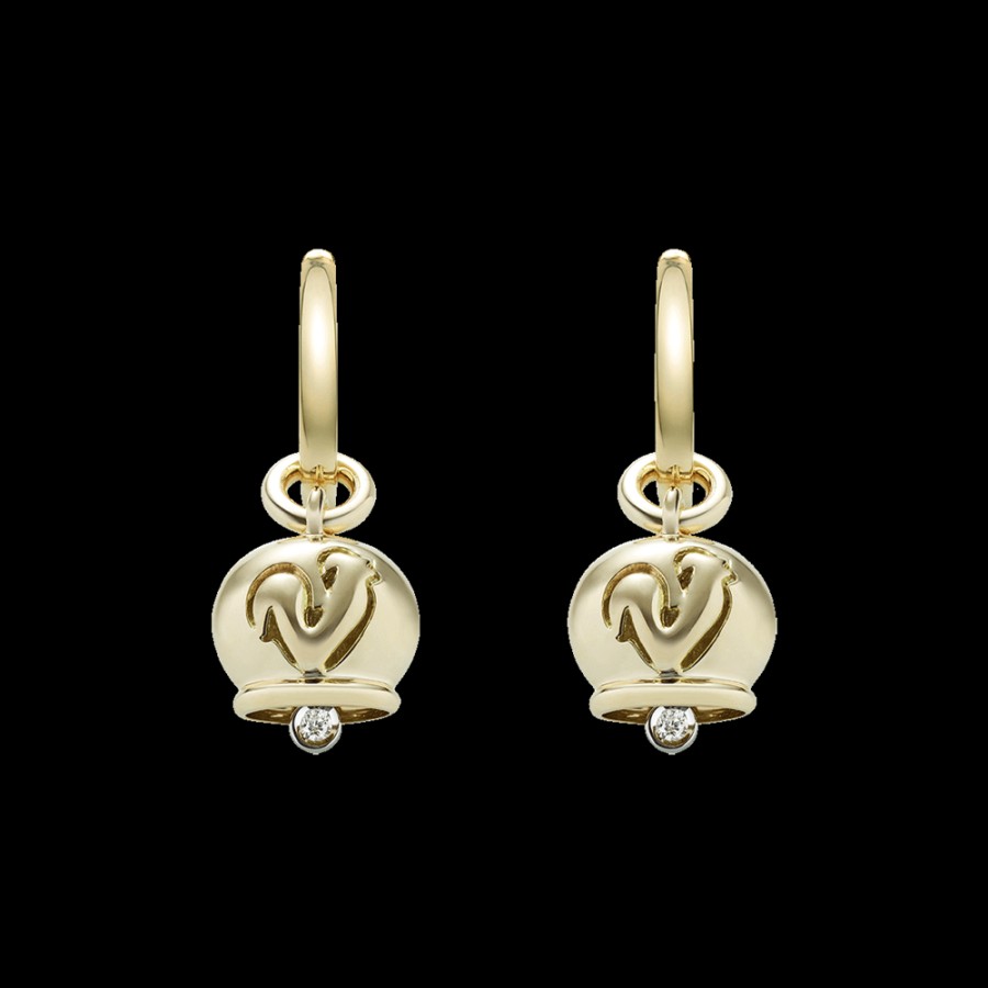 Jewelry Chantecler | Orecchini Campanella Piccoli In Oro Giallo 18Kt E Diamanti Nei Batacchi Cod.36582