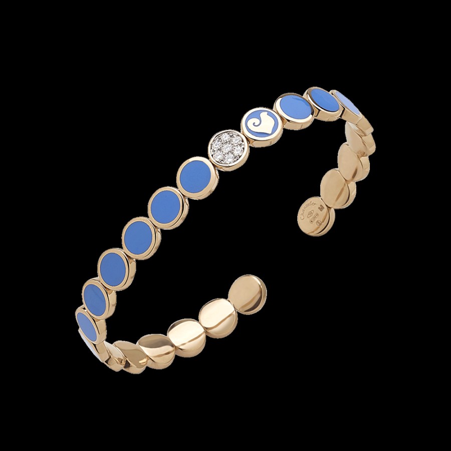 Jewelry Chantecler | Bracciale Rigido Paillettes In Oro Rosa 18Kt, Pave Di Diamanti E Smalto Blu Capri Cod.40134