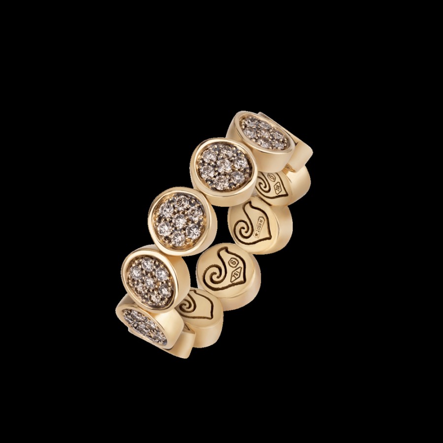 Jewelry Chantecler | Anello Veretta Paillettes In Oro Giallo 18Kt E Pave Di Diamanti Champagne. Misura: 12-16 Cod.41282