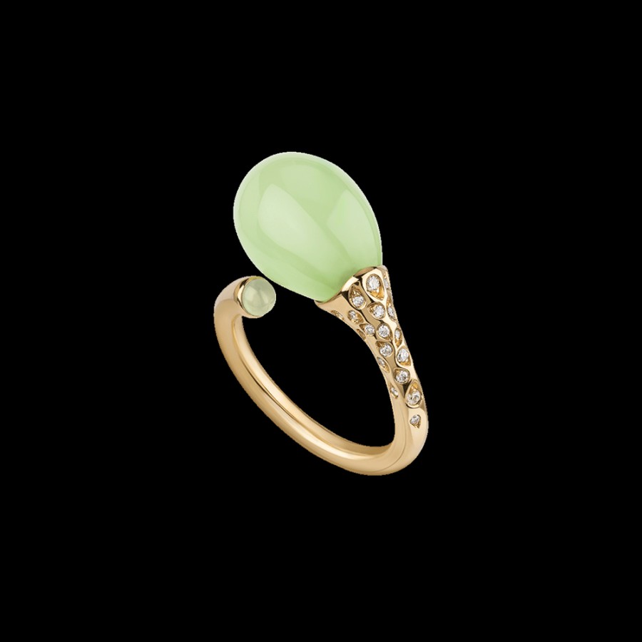 Jewelry Chantecler | Anello Joyful In Oro Giallo 18Kt, Diamanti E Poire In Cristallo Color Verde Mela. Cod.42122