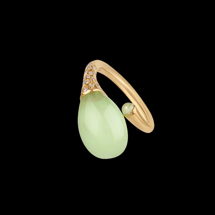 Jewelry Chantecler | Anello Joyful In Oro Giallo 18Kt, Diamanti E Poire In Cristallo Color Verde Mela. Cod.42122