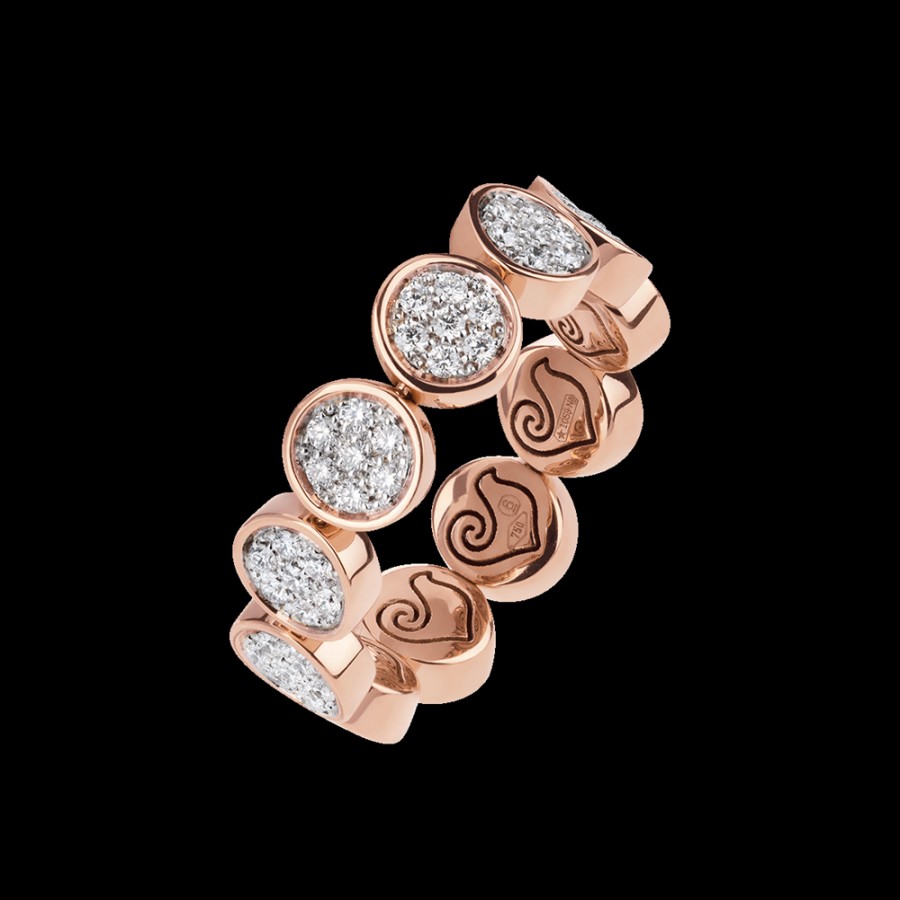 Jewelry Chantecler | Anello Veretta Paillettes In Oro Rosa 18Kt E Pave Di Diamanti. Misura: 12-16 Cod.41020