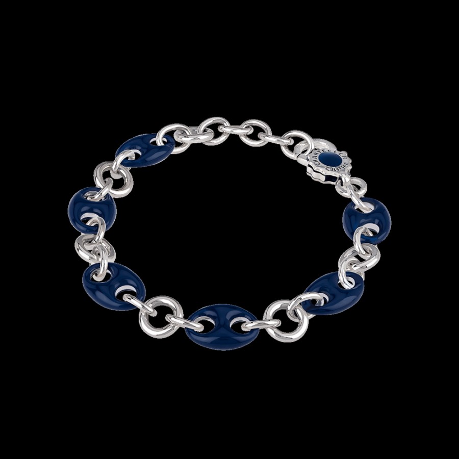 Et Voila Silver Chantecler | Bracciale Capriness Maglia Marina 18 Cm In Argento E Smalto Blu Cod.40655