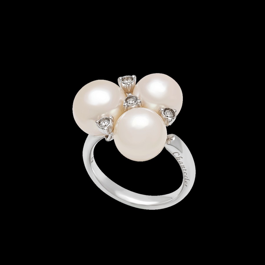 Jewelry Chantecler | Anello Cherie In Oro Bianco 18Kt, Diamanti E Perle Freshwater. Cod.42385