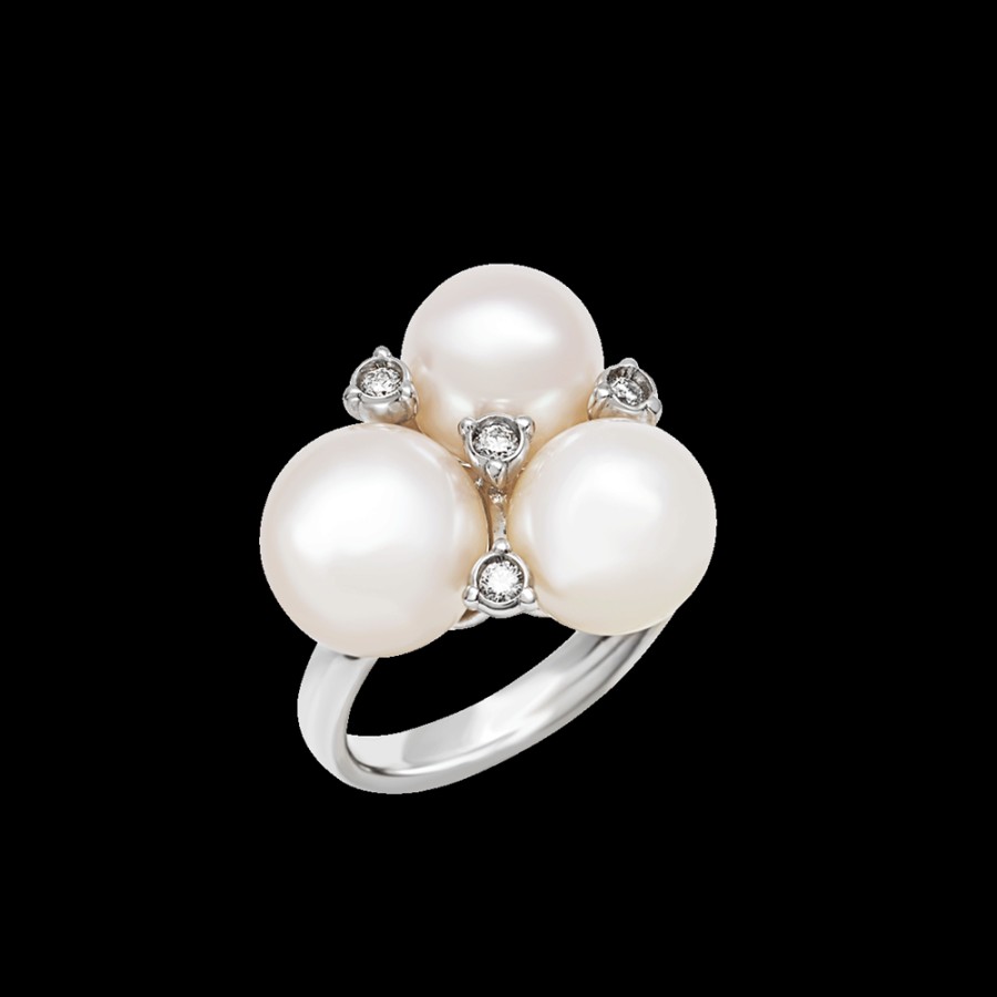 Jewelry Chantecler | Anello Cherie In Oro Bianco 18Kt, Diamanti E Perle Freshwater. Cod.42385