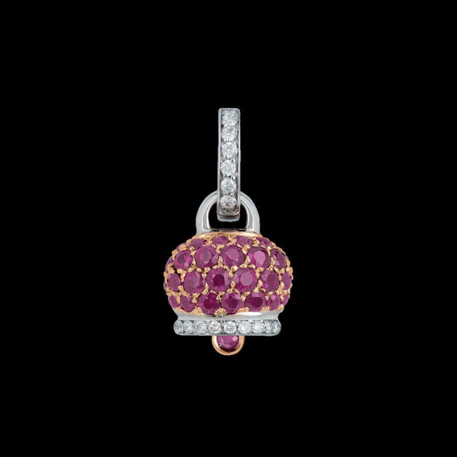 Jewelry Chantecler | Ciondolo Campanella Piccolo In Oro Rosa E Bianco 18Kt, Diamanti E Pave Di Rubini Cod.26881