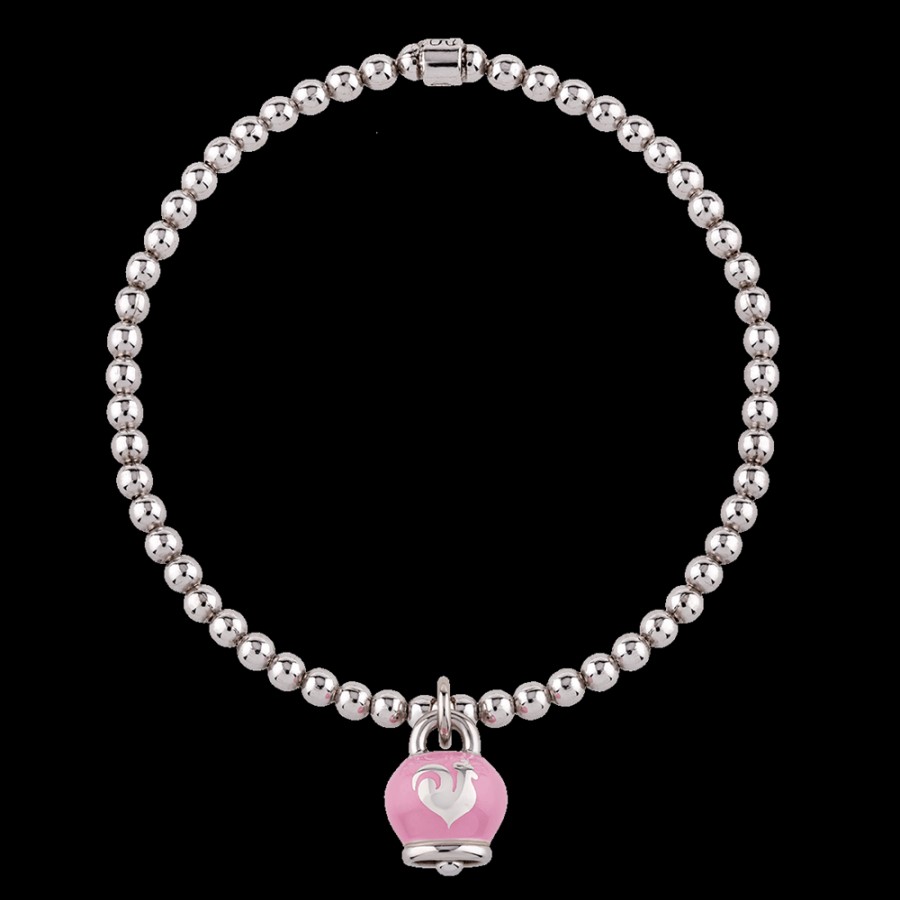 Et Voila Silver Chantecler | Bracciale Et Voila Con Ciondolo Campanella Piccolo In Argento E Smalto Rosa Cod.41890