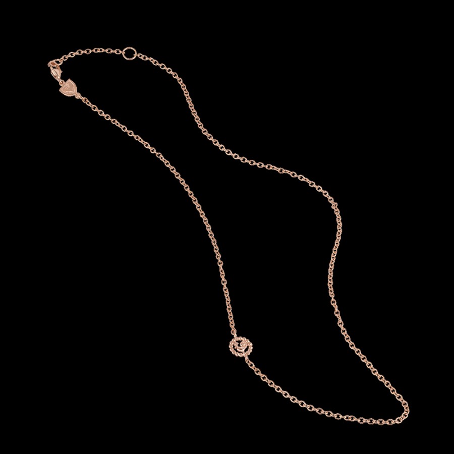 Jewelry Chantecler | Catena Corta Rolo 45 Cm In Oro Rosa 9Kt Con Logo Galletto Intercalare Cod.29829