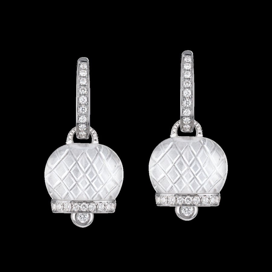 Jewelry Chantecler | Orecchini Campanella Medi In Oro Bianco 18Kt, Diamanti E Cristallo Di Rocca Cod.17517