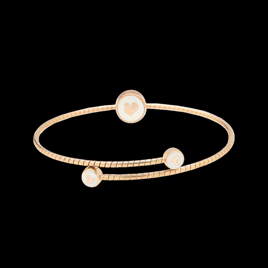 Jewelry Chantecler | Bracciale A Molla Capritude Paillettes In Oro Rosa 18Kt, Pave Di Diamanti E Smalto Bianco Cod.41412