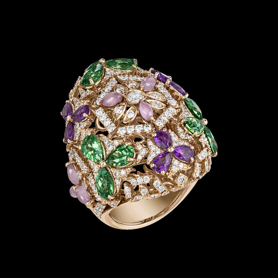 Jewelry Chantecler | Anello Caleidoscopio In Oro Biallo 18Kt, Diamanti, Ametista, Tzavoriti E Giada Lavanda Cod.41620