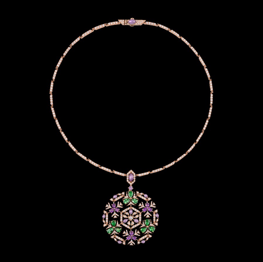 Jewelry Chantecler | Collana Caleidoscopio In Oro Biallo 18Kt, Diamanti, Ametista, Tzavoriti E Giada Lavanda Cod.41757