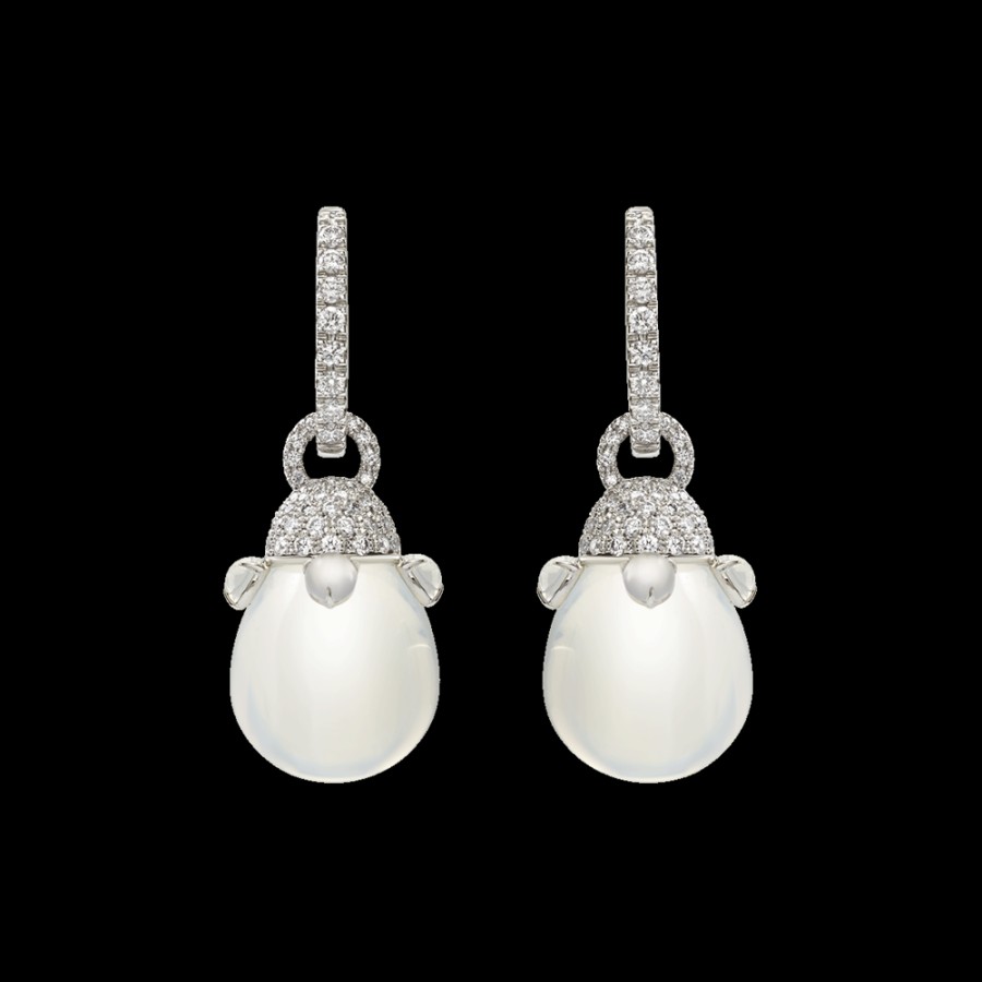 Jewelry Chantecler | Orecchini Joyful In Oro Bianco 18Kt, Diamanti E Poire In Cristallo Color Milky. Cod.41963