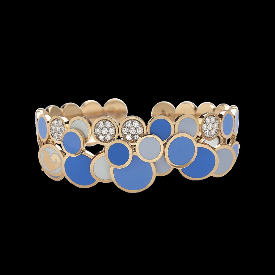 Jewelry Chantecler | Bracciale A Cascata Paillettes In Oro Rosa 18Kt, Diamanti E Smalto Blu Capri Cod.40170