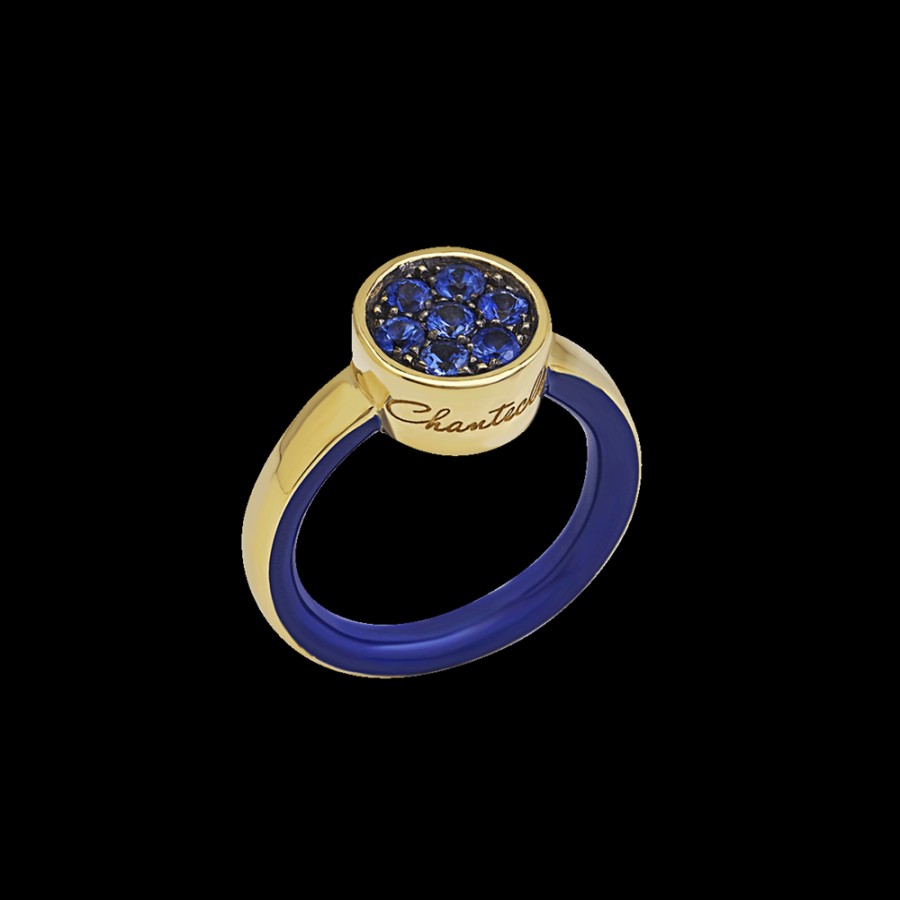 Jewelry Chantecler | Anello Capritude Paillettes In Oro Giallo 18Kt, Pave Di Zaffiri E Smalto Blu. Cod.41271