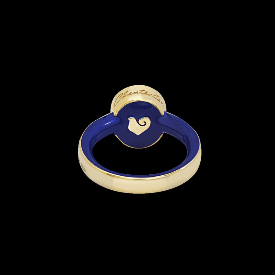 Jewelry Chantecler | Anello Capritude Paillettes In Oro Giallo 18Kt, Pave Di Zaffiri E Smalto Blu. Cod.41271