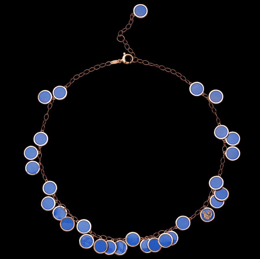 Jewelry Chantecler | Collana Girocollo Paillettes 38-42Cm In Oro Rosa 18Kt, Diamanti E Smalto Blu Capri Cod.42696