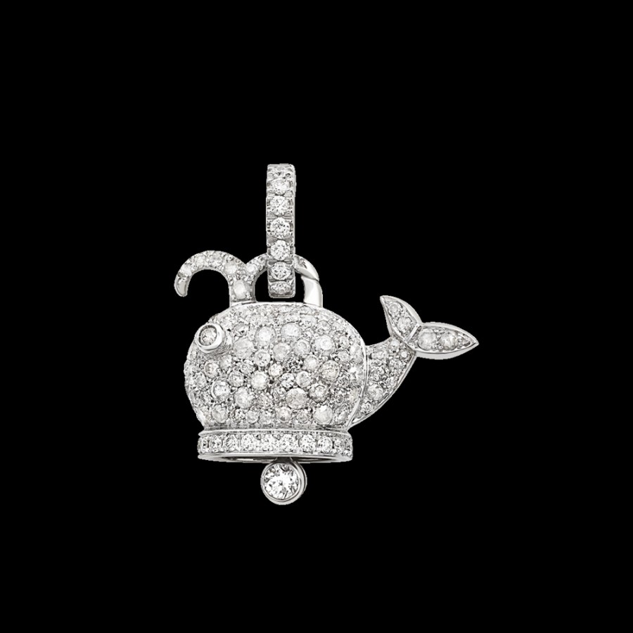 Jewelry Chantecler | Ciondolo Campanella Balena Medio In Oro Bianco 18Kt, Pave Di Diamanti E Diamanti Ice Cod.42419