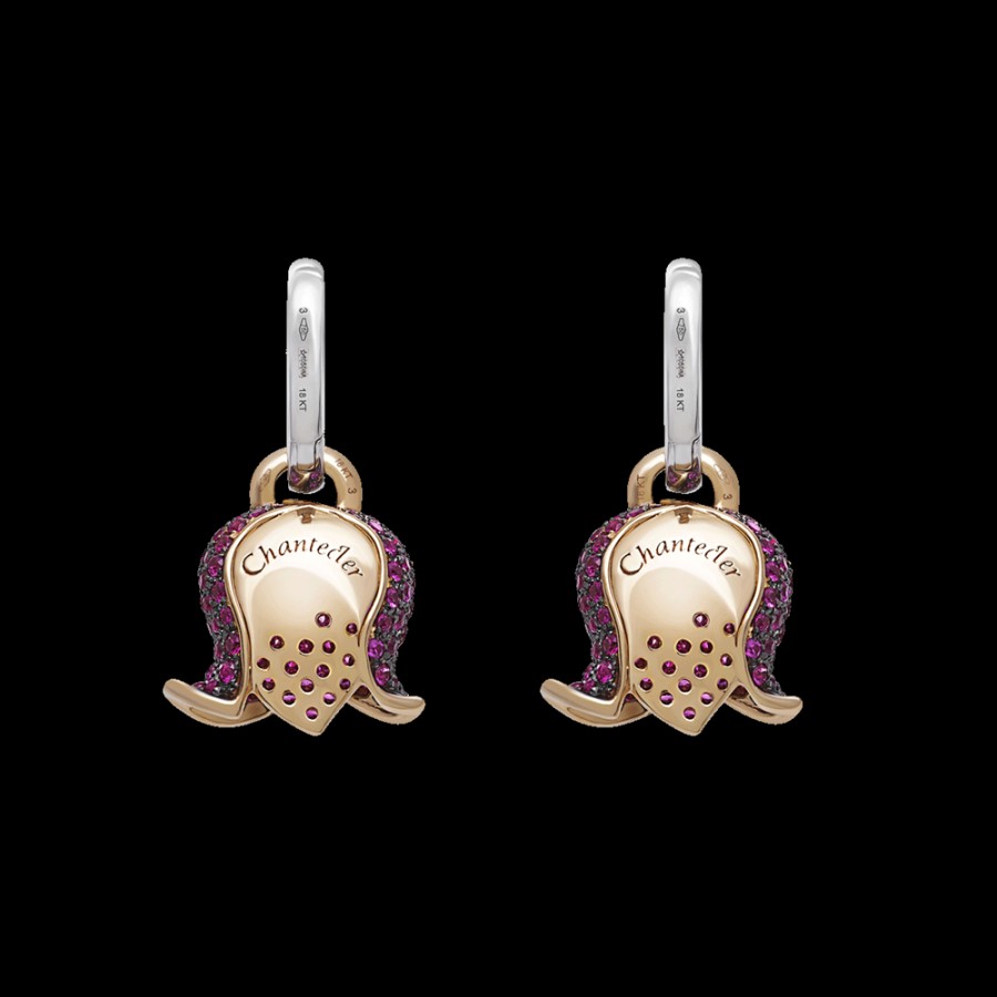 Jewelry Chantecler | Orecchini Campanella Bouganville Medi In Oro Rosa 18Kt, Diamanti E Zaffiri Rosa. Cod.42320