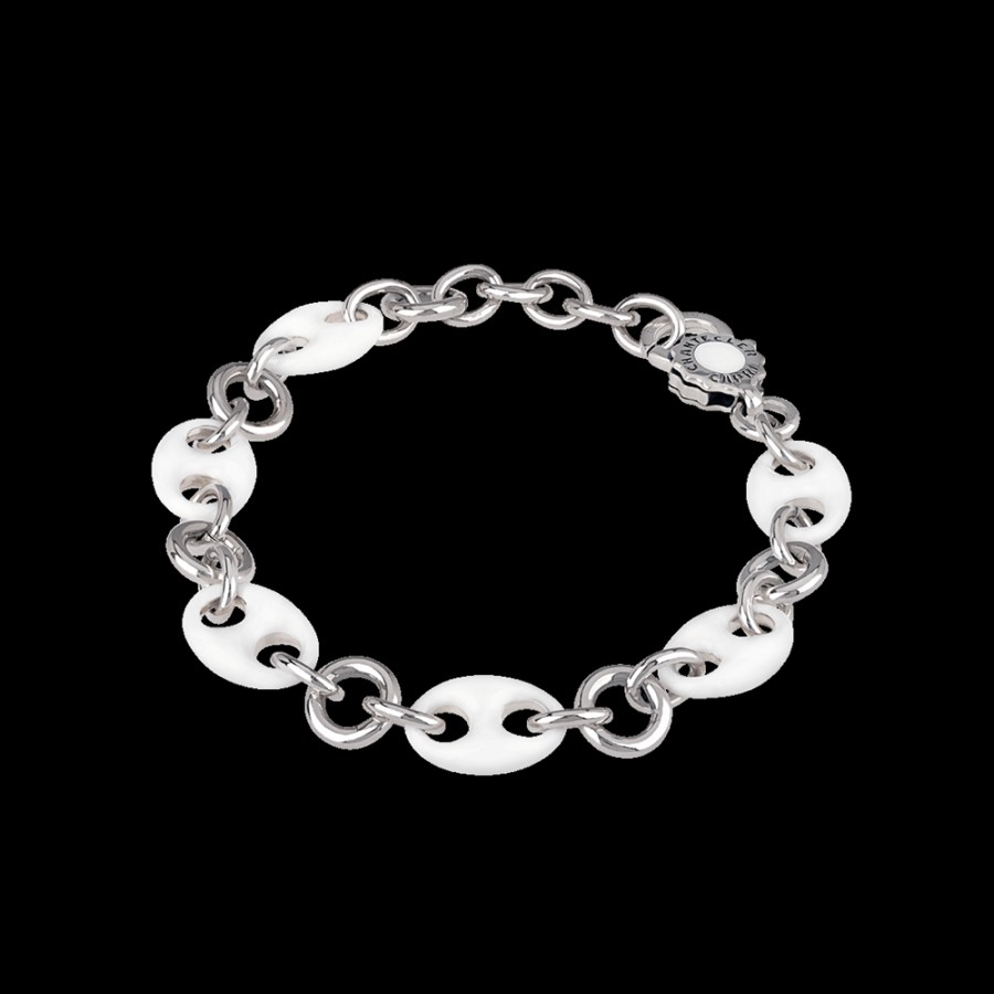 Et Voila Silver Chantecler | Bracciale Capriness Maglia Marina 18 Cm In Argento E Smalto Bianco Cod.40644