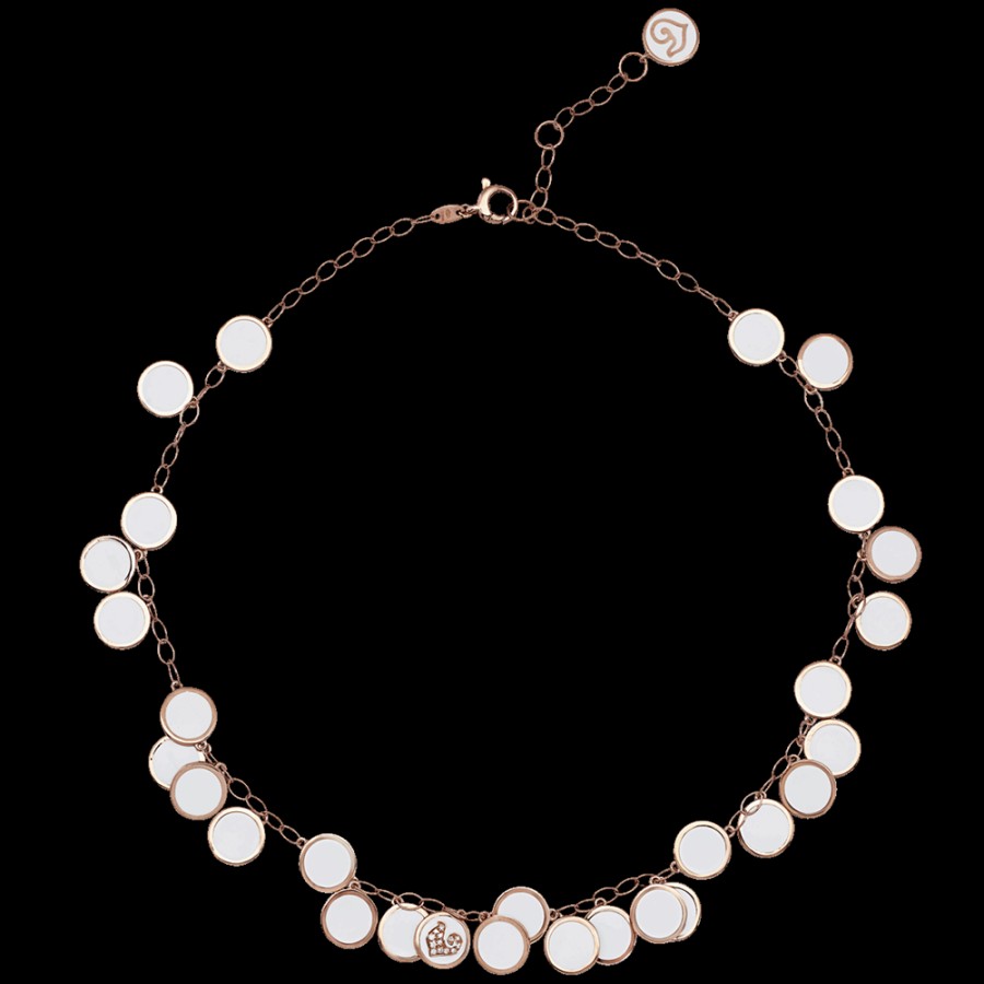 Jewelry Chantecler | Collana Girocollo Paillettes 38-42 Cm In Oro Rosa 18Kt, Diamanti E Smalto Bianco Cod.42694