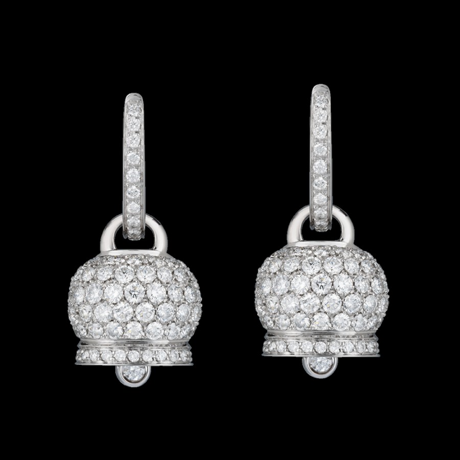 Jewelry Chantecler | Orecchini Campanella Medi In Oro Bianco 18Kt E Pave Di Diamanti Cod.17461