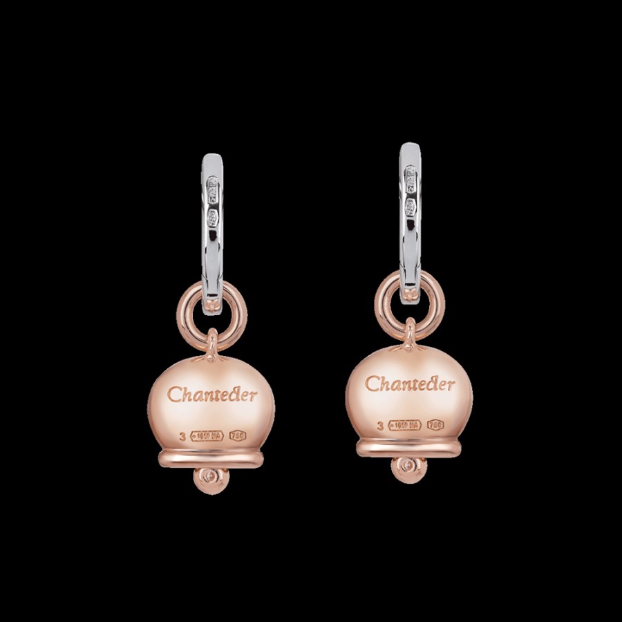 Jewelry Chantecler | Orecchini Campanella Piccoli In Oro Rosa 18Kt, Diamanti E Gallo In Pave Di Diamanti Cod.32560