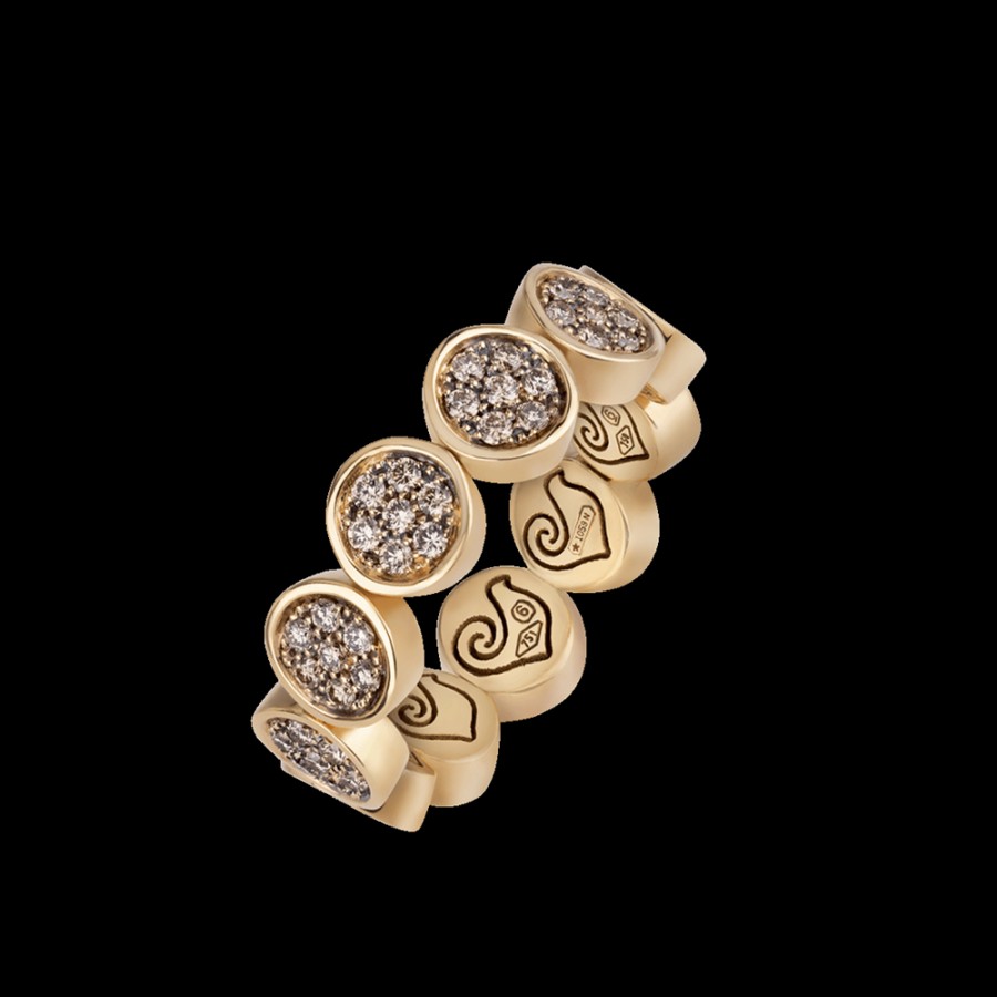 Jewelry Chantecler | Anello Veretta Paillettes In Oro Giallo 18Kt E Pave Di Diamanti Champagne. Misura: 17-21 Cod.41478