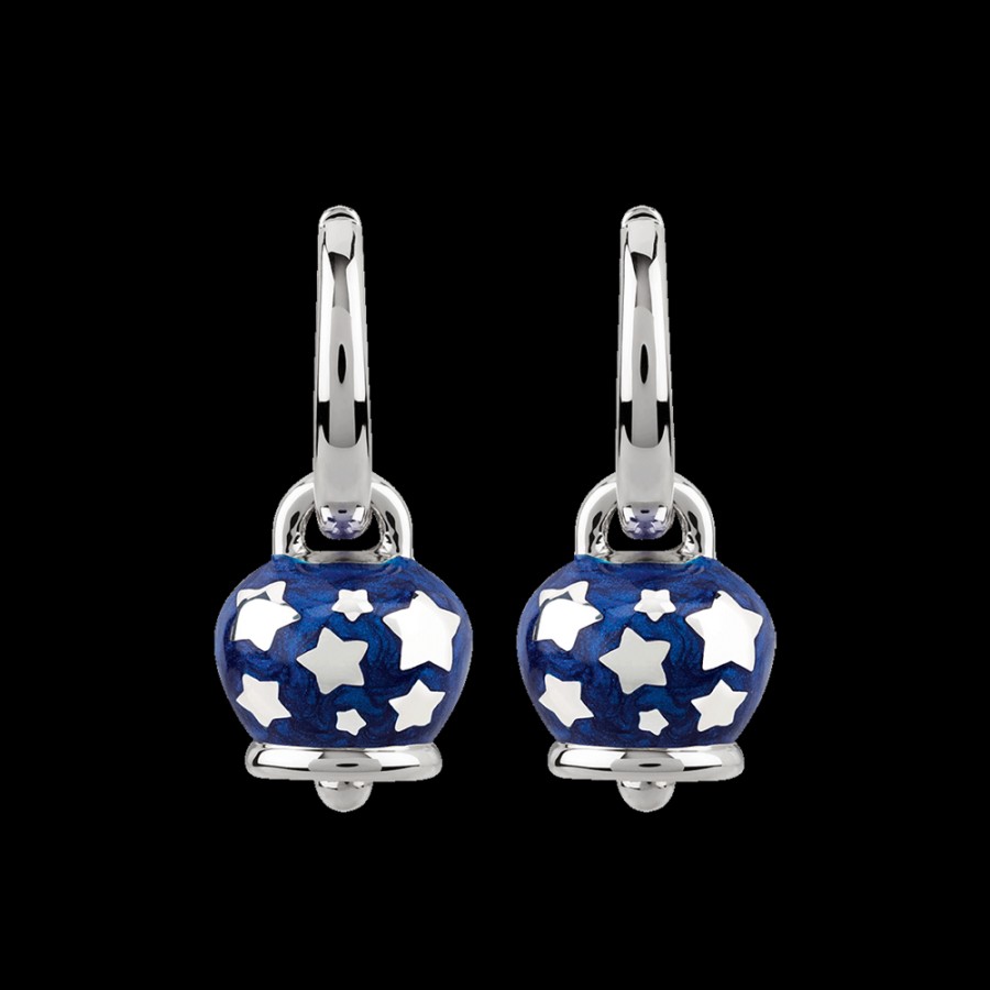 Et Voila Silver Chantecler | Orecchini Et Voila Campanella Piccoli In Argento E Smalto Blu Perlato Con Stelle Sul Retro Cod.38078