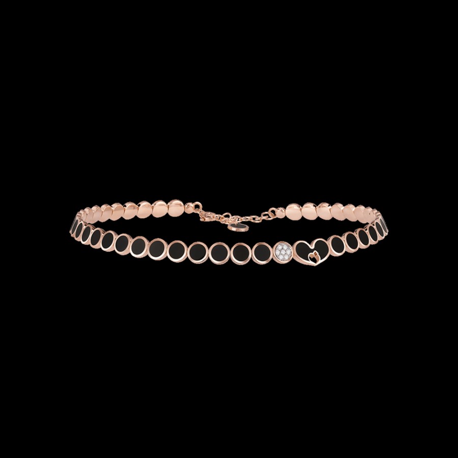 Jewelry Chantecler | Choker Paillettes In Oro Rosa 18Kt, Diamanti E Smalto Nero Cod.41129