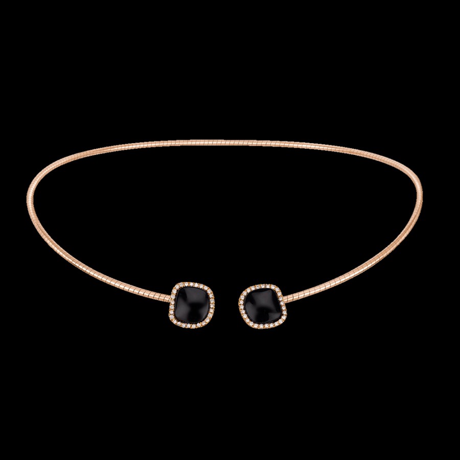 Jewelry Chantecler | Choker Enchante In Oro Rosa 18Kt, Diamanti E Onice Cod.41662