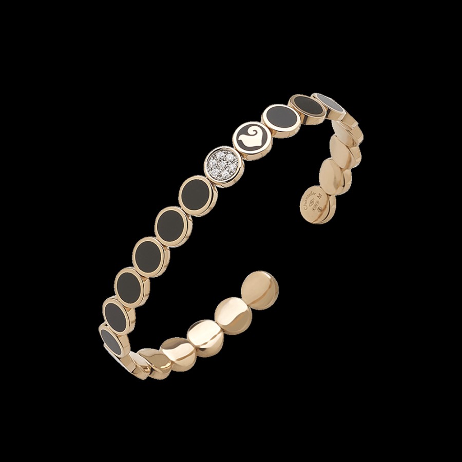 Jewelry Chantecler | Bracciale Rigido Paillettes In Oro Rosa 18Kt, Pave Di Diamanti E Smalto Nero Cod.40167