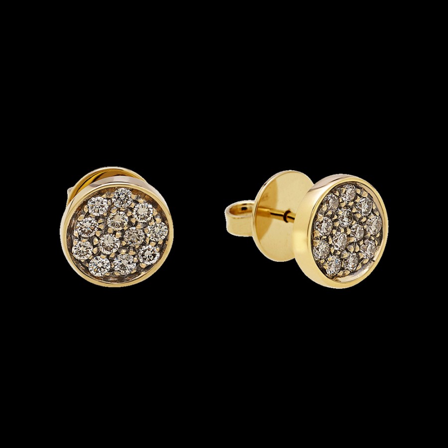 Jewelry Chantecler | Orecchini Coprilobo Capritude Paillettes 10Mm In Oro Giallo 18Kt E Pave Di Diamanti Champagne Cod.41332