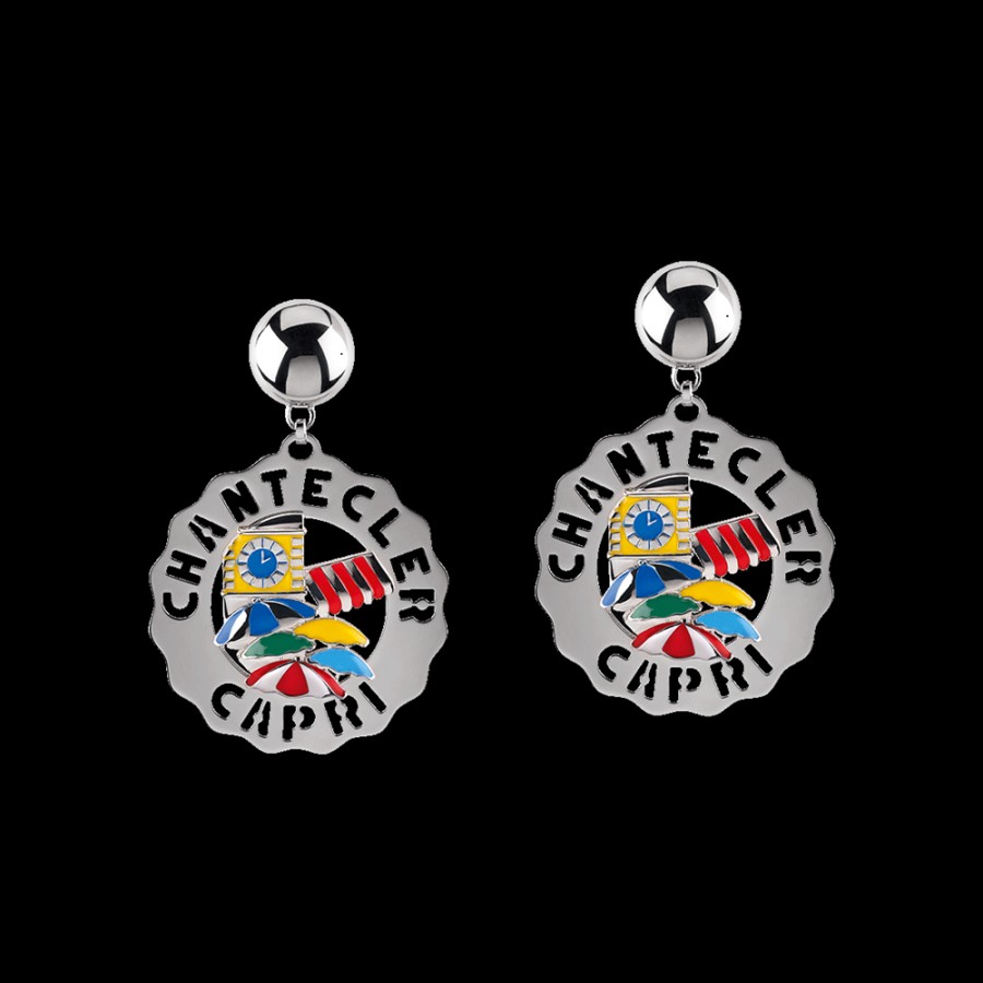 Et Voila Silver Chantecler | Orecchini Logo Capri Pop Grandi In Argento E Smalti Colorati Cod.41145