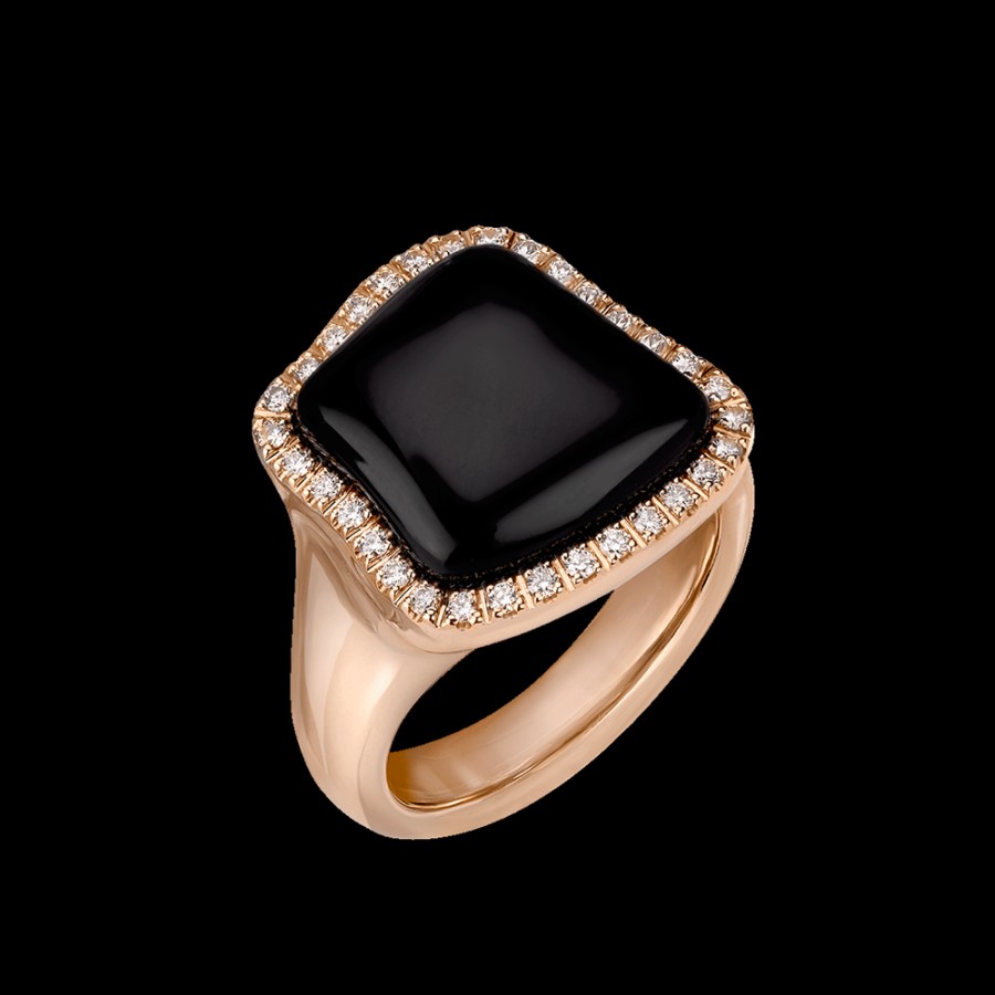 Jewelry Chantecler | Anello Enchante In Oro Rosa 18Kt, Diamanti E Onice Cod.41756